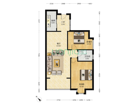 银河丽都 2室1厅1卫 88平方