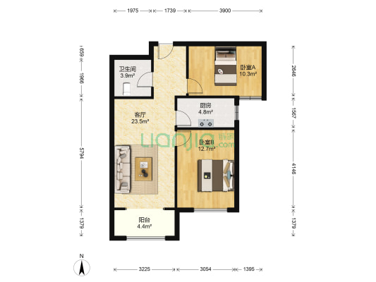 此房满两年，楼栋位置好，随时过户，全天采光-户型图