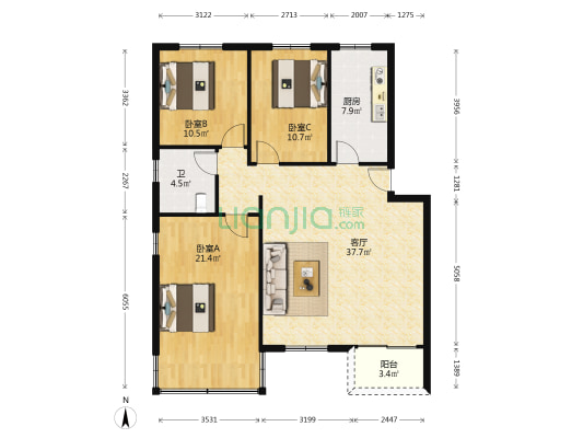 大沥交警中队宿舍 3室1厅1卫 123平方