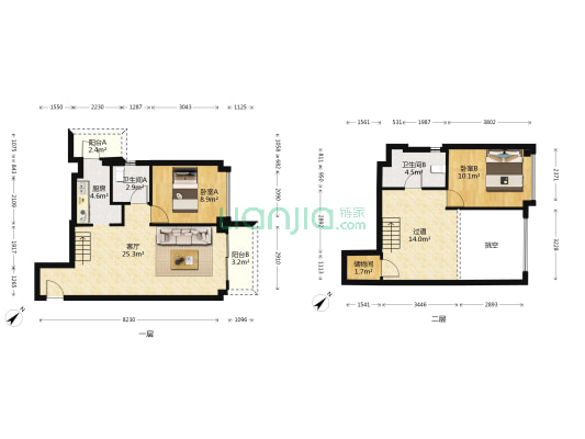 邦华星际广场一期 2室1厅2卫 70平方