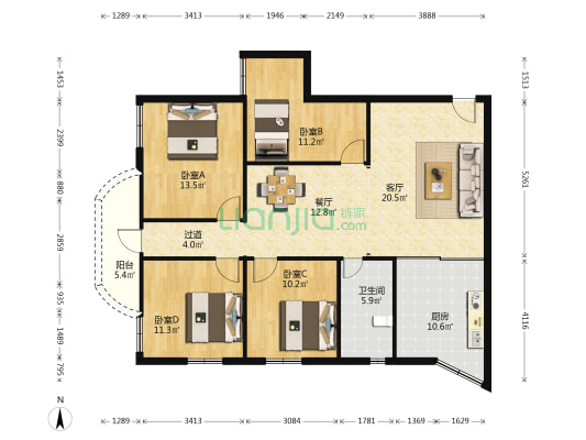 水利大楼 4室2厅1卫 119平方