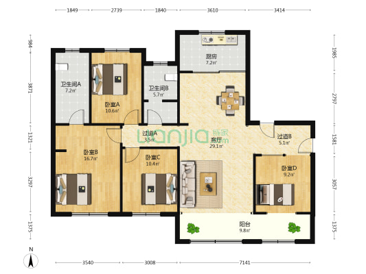 山钢·鸿悦华府 4室1厅2卫 156平方