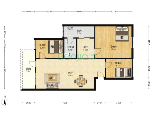 南电苑 3室2厅1卫 94平方