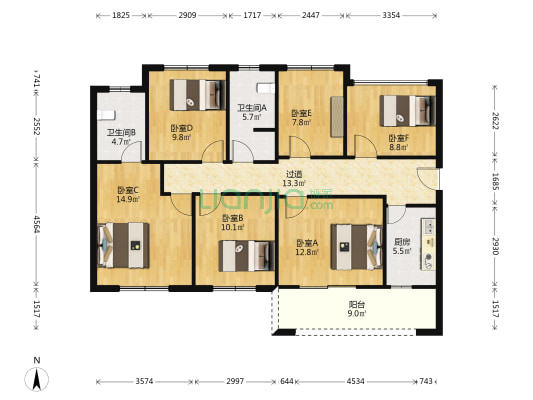 中国铁建梅溪青秀二期 6室0厅2卫 129平方