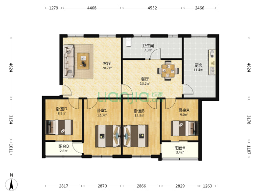 般河70号 4室2厅1卫 126平方