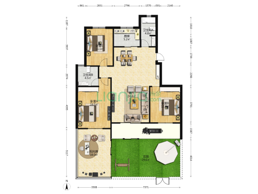 上海城 3室2厅2卫 118平方