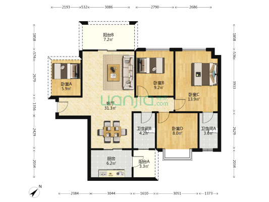 万丽苑 4室1厅2卫 109平方
