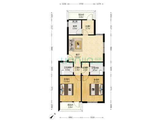 同安农械厂职工住宅楼 2室1厅2卫 93平方