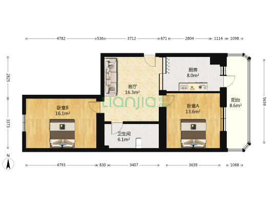 鸿基名苑 2室1厅1卫 95平方