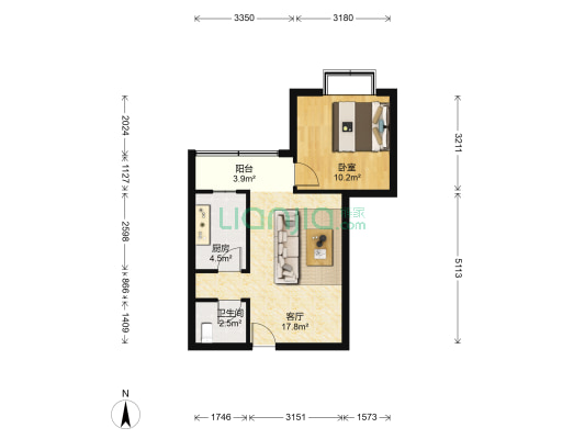 新民小区 1室1厅1卫 43平方