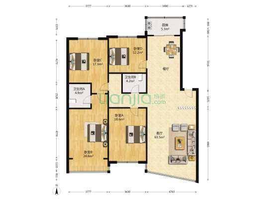 沈空东院 4室1厅2卫 177平方