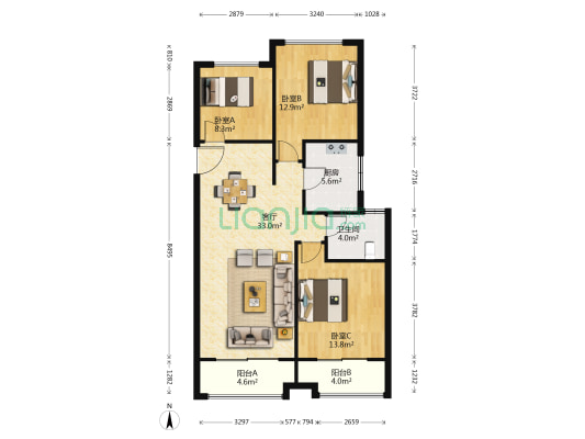 永威金桂苑 3室1厅1卫 121平方