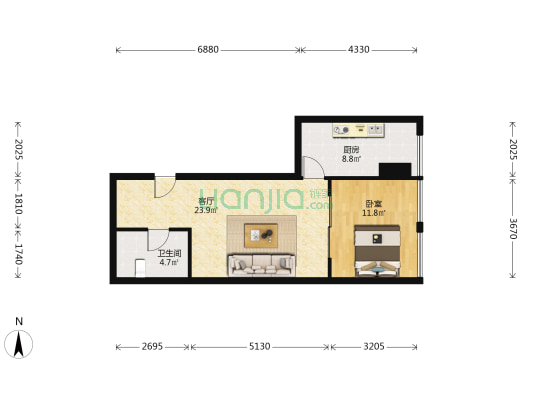 富贾花园 1室1厅1卫 70平方
