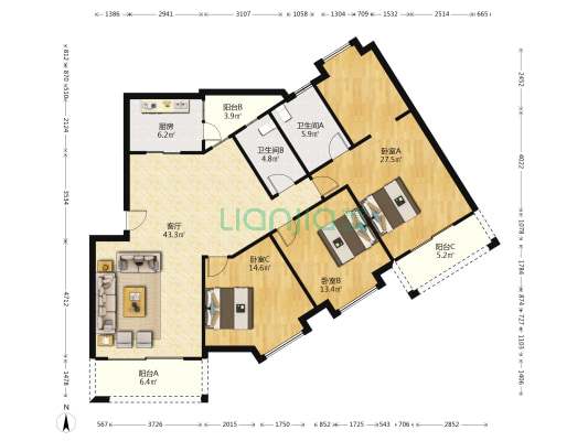 聚安楼 3室1厅2卫 141平方