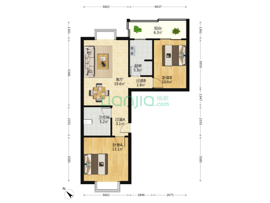 新远大花园 2室1厅1卫 84平方