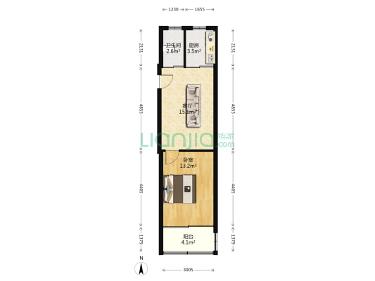 棋盘山农贸市场 1室1厅1卫 46平方