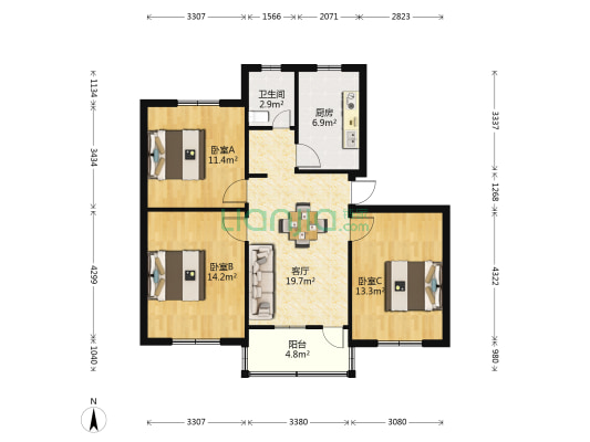 五星新村六区 3室1厅1卫 89平方