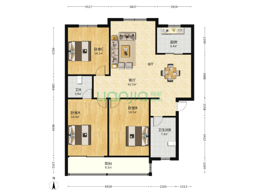 育才小区 3室1厅2卫 138平方