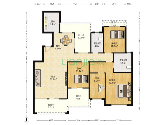 远洋城尊域 4室2厅2卫 162平方