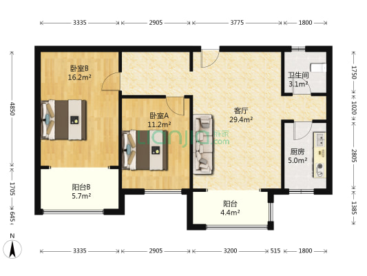正北蔚蓝半岛 2室1厅1卫 102平方
