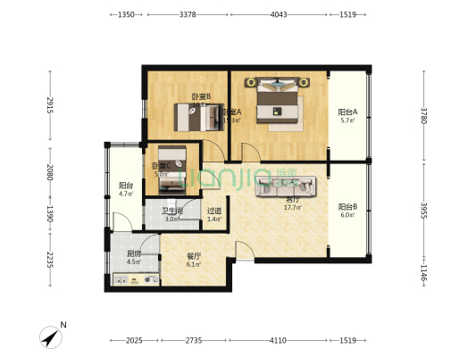 习艺巷小区一期 3室2厅1卫 98平方