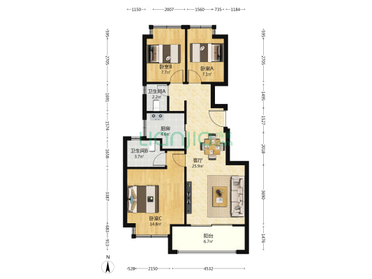 上坤云栖风华璟园 3室1厅2卫 88平方