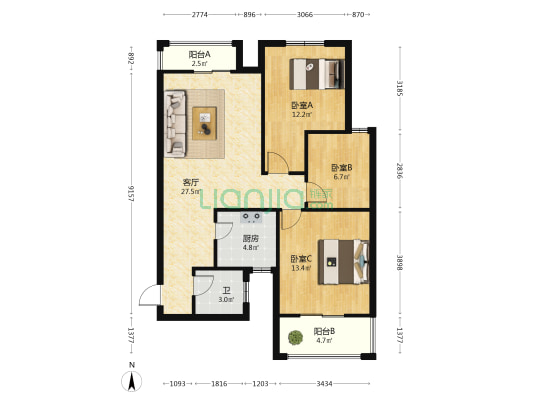 铁道铁西家园 3室1厅1卫 101平方