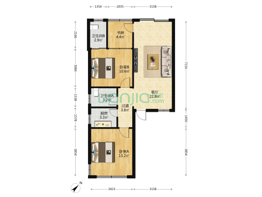 海阳小区 3室1厅2卫 79平方