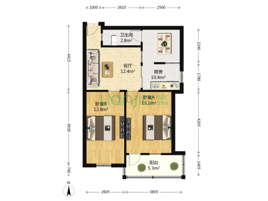 里洲小区 2室1厅1卫 61平方