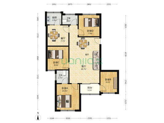 苗圃教委 4室2厅2卫 103平方