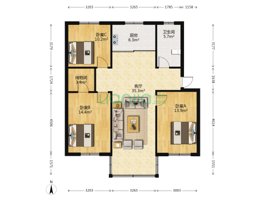 通河桥弄26号  3室1厅1卫 109平方