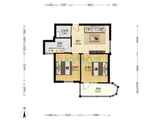 幸福小区西区 2室1厅1卫 43平方
