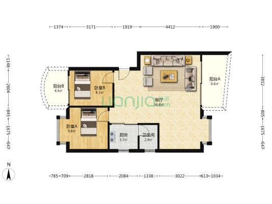 康怡居 2室1厅1卫 143平方