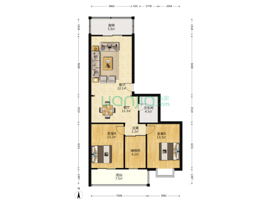 军星名苑 2室2厅1卫 107平方