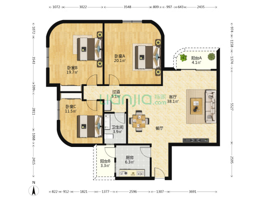 宏盛大厦 3室1厅1卫 141平方