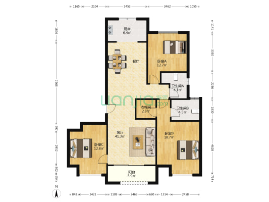 金科博翠书院小镇 3室1厅2卫 142平方