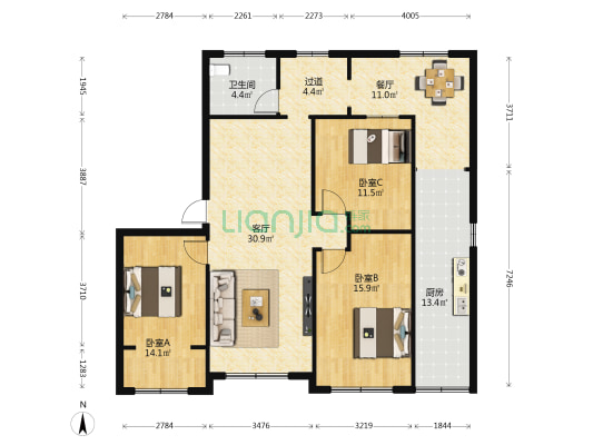 解放路40号 3室2厅1卫 99平方