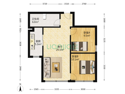 万科城二期 2室1厅1卫 87平方