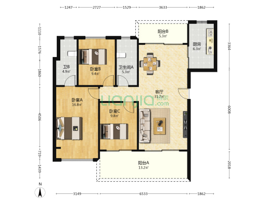 碧桂园中央半岛海辰府 3室1厅2卫 116平方