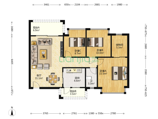 宜丰豪庭 3室1厅1卫 116平方