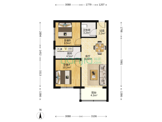 福盈家园 2室1厅1卫 74平方
