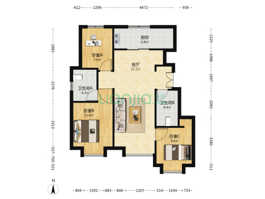 融澜景苑 3室1厅2卫 92平方