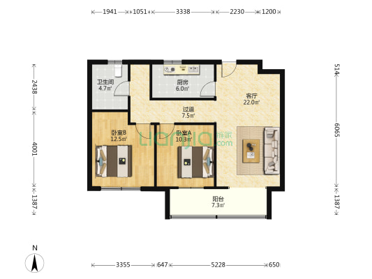 春天学府 2室1厅1卫 100平方