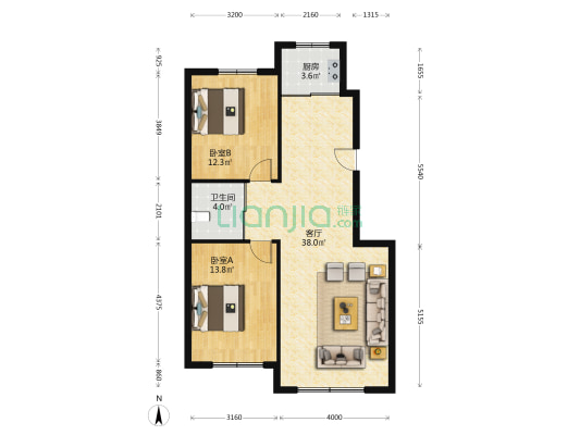 东丰名郡 2室1厅1卫 96平方