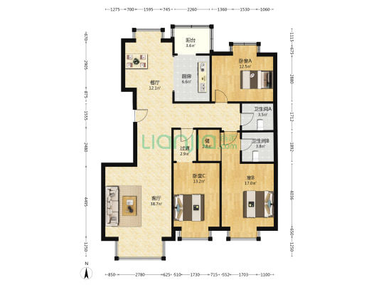 瑞德花园泽兰苑 3室2厅2卫 152平方
