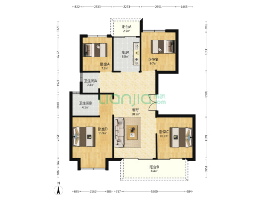 港龙美的未来映 4室1厅2卫 118平方