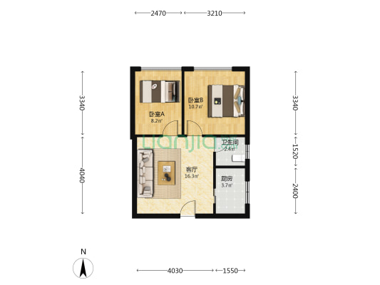 经典再现 2室1厅1卫 57平方