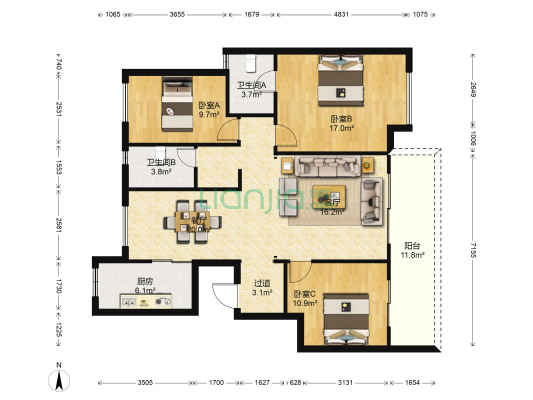 阳光城文澜公馆 3室2厅2卫 117平方