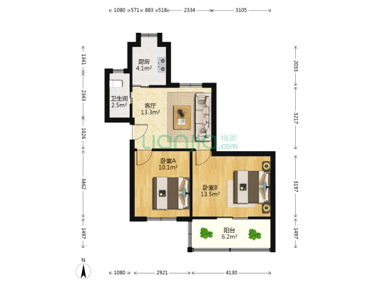 昌北灯头厂宿舍 2室1厅1卫 59平方