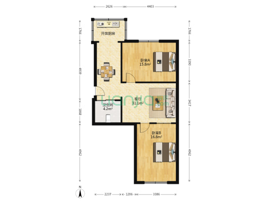凌空一小区 2室1厅1卫 83平方